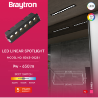LED linearna svetiljka 9W 3000/4000/6500K crna ugradna BD63-00281 Braytron