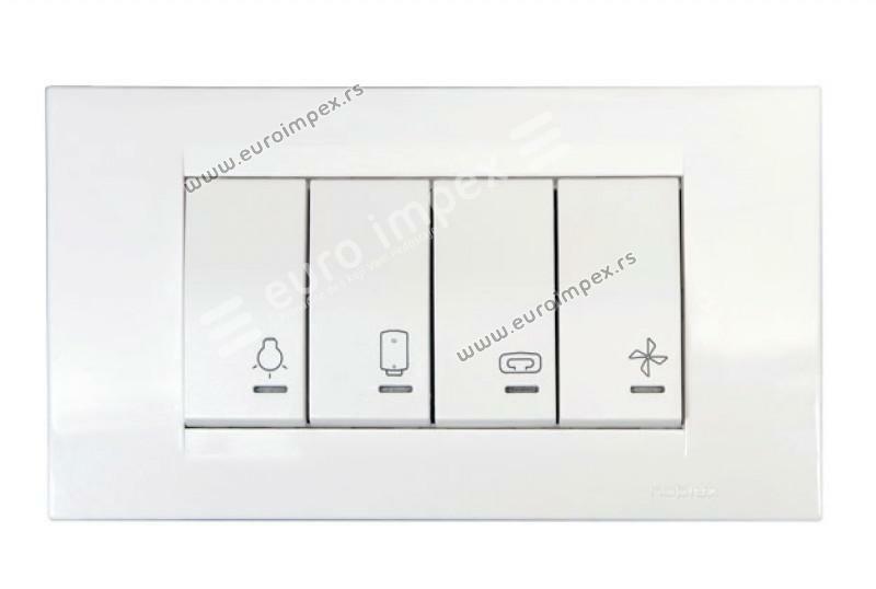 900301.2 Indikator za kupatilo sa CETIRI sklopke 4M (SVETLO VENTILATOR GREJALICA BOJLER) 2X10AX 2X16AX Signal bela Nopal Lux Primera