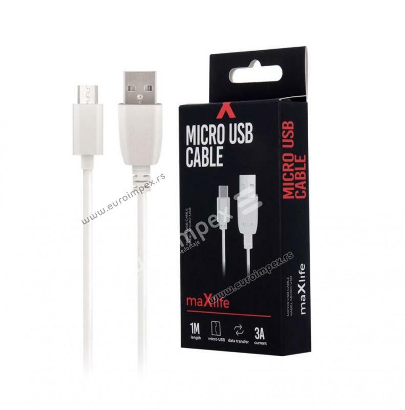 USB KABL USB-micro USB 1m 3A beli, za brzo punjenje Maxlife OEM001515 5900495758156