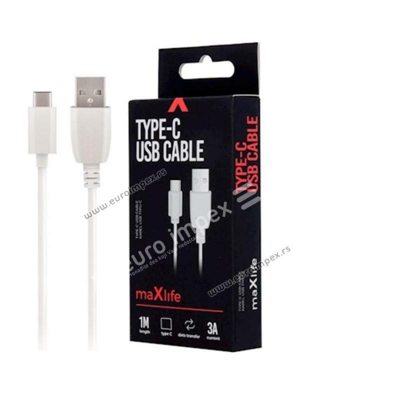 USB KABL USB-USB-C 1m 3A beli, za brzo punjenje Maxlife OEM001516 5900495758163