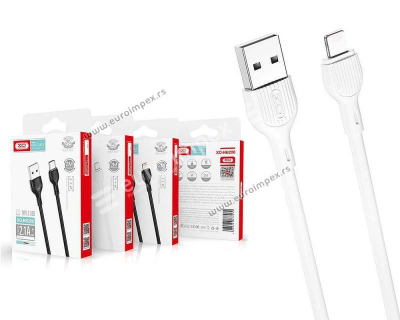 USB KABL USB-Lightning 2m 2,1A NB200 beli, za brzo punjenje XO GSM111869 6920680878024